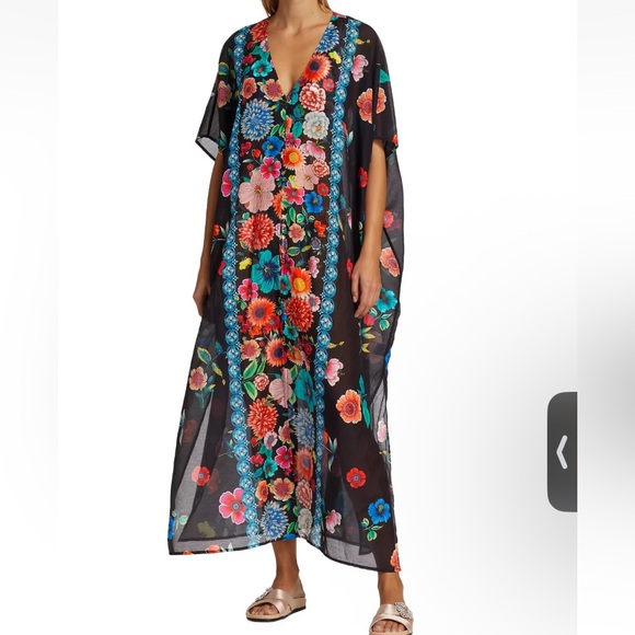 NWOT Johnny Was Black Floral Evening Palace Silk Blend Kaftan Caftan Size L XL - Picture 11 of 11
